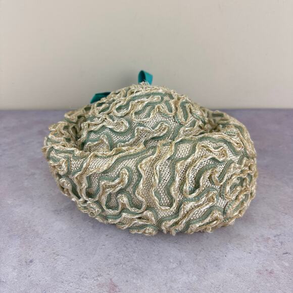 Vintage Ladies Pillbox Hat Miss Gwenn Jr. Hat New York Paris Beige Teal Read - Picture 1 of 16
